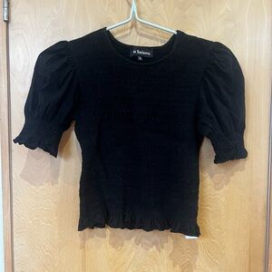 En Saison Black Textured Puff Sleeve Blouse
